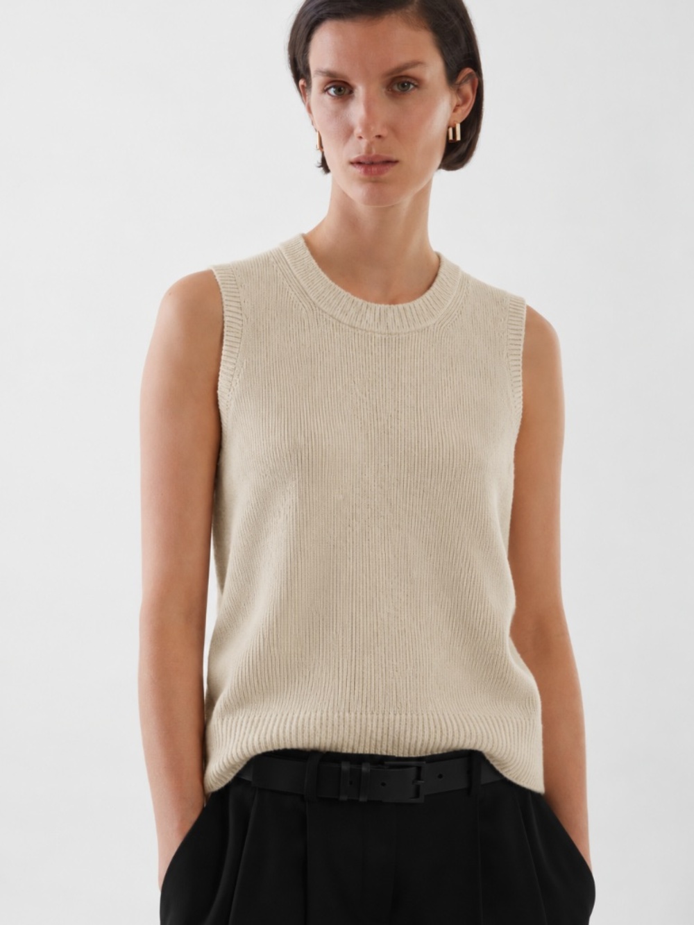 COS Knit Sweater Vest | Ivory Beige | Size Small